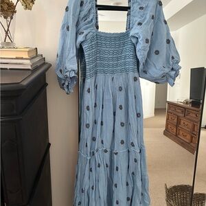 Free People Light Blue Floral Long Sleeve Dress